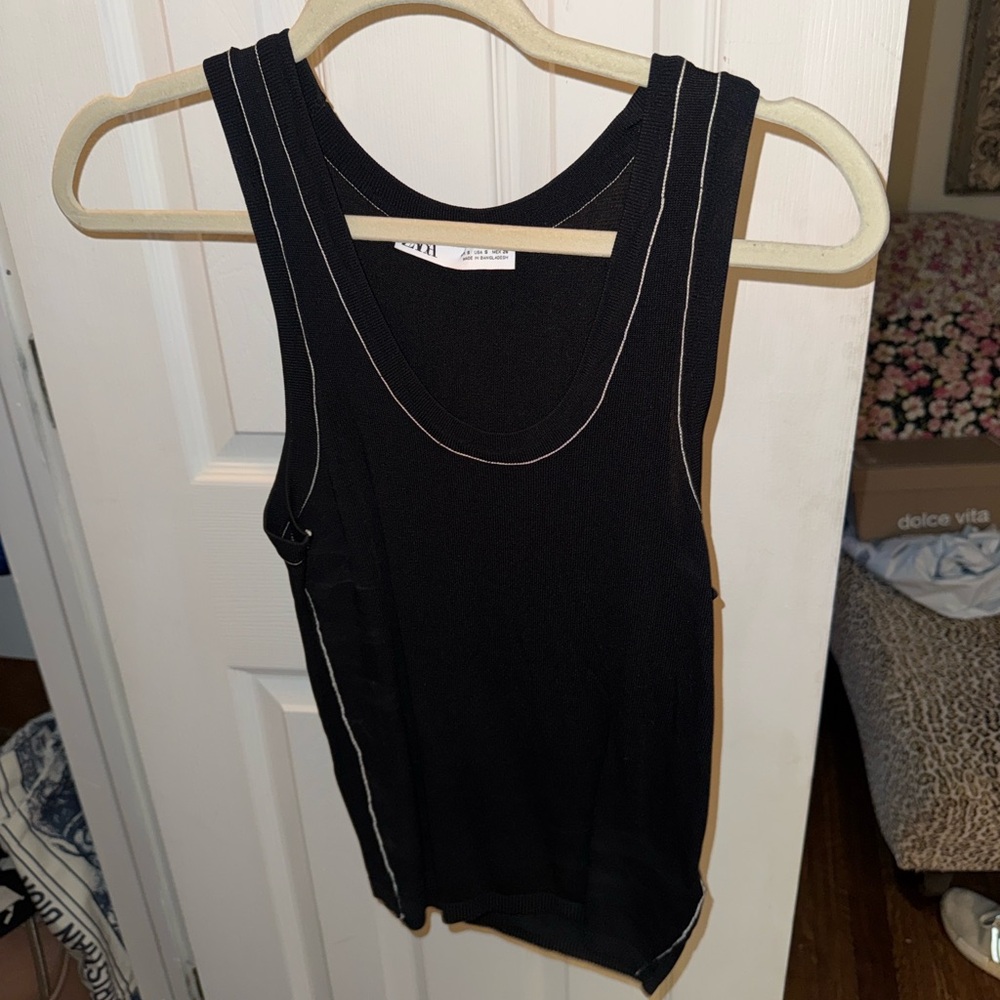 Zara Black and White Fitted Ribbed Tank Top